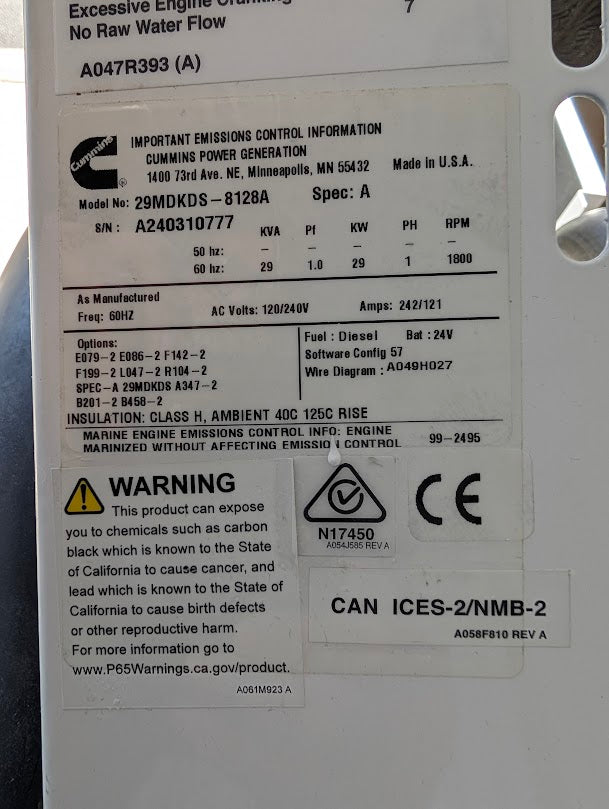 ONAN 29MDKDS Marine Generator 24V Diesel Powered