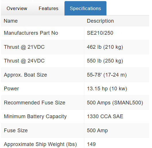 Sleipner / Side-Power SEP210/250TC Proportional Thruster, 24V - 10" For boats 55'-78'