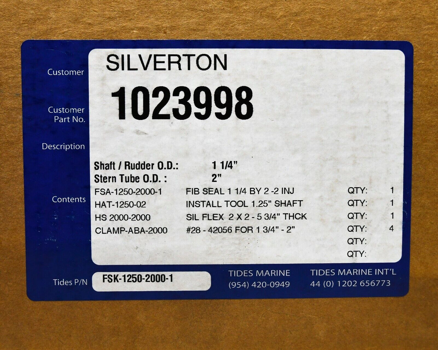 TIDES #FSK-1250-2000-1 Shaft Seal Kit W/Spare Sea & Holder